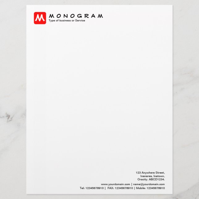 Rounded Square Monogram - Red Custom Letterhead (Front)
