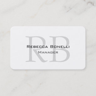Rounded White Grey Monogram Manager Business Card
