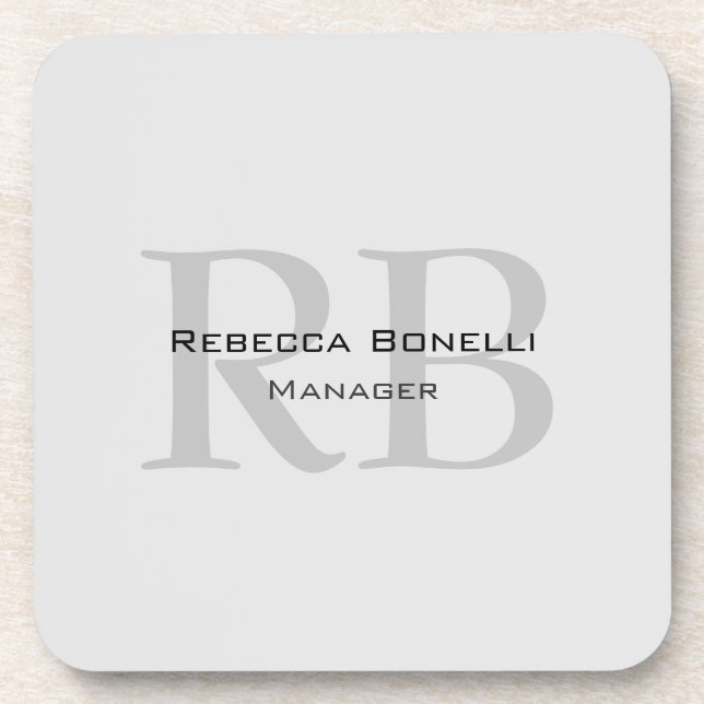 Rounded White Grey Monogram Manager Coaster (Front)