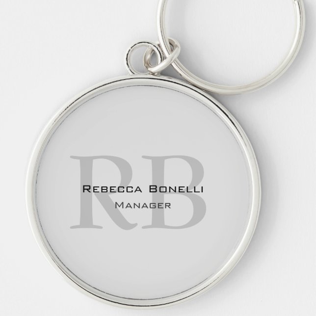 Rounded White Grey Monogram Manager Key Ring (Front)