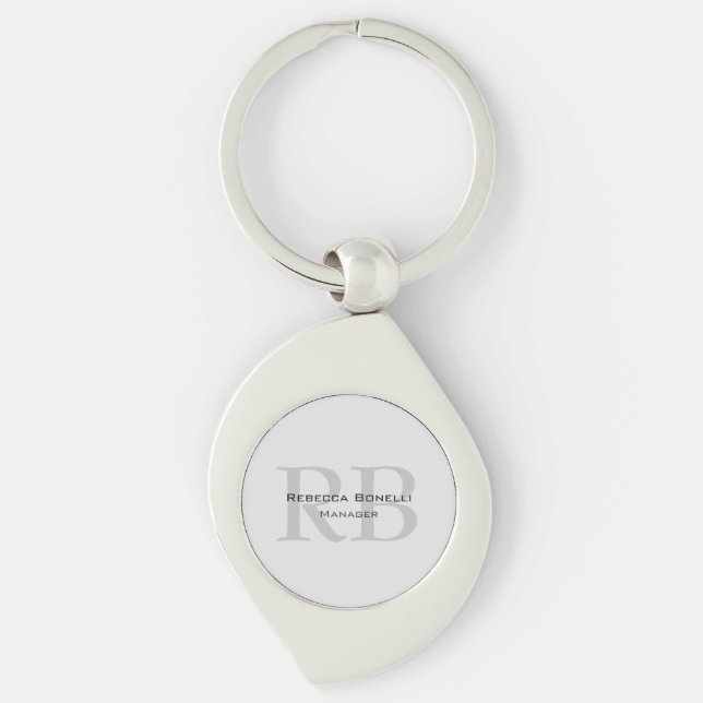 Rounded White Grey Monogram Manager Key Ring (Front)