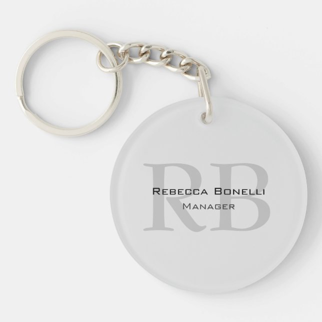 Rounded White Grey Monogram Manager Key Ring (Front)