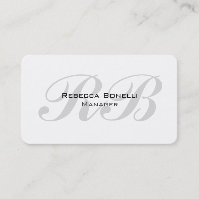 Rounded White Grey Monogram Manager Unique Business Card (Front)