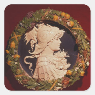 Roundel bearing a profile portrait square sticker
