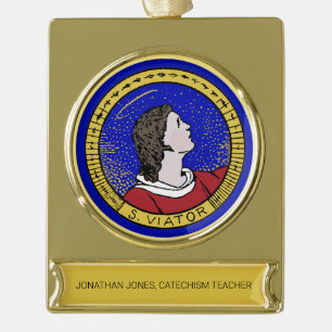 Roundel of St Viator of Lyon the Catechist (LD 01) Gold Plated Banner Ornament