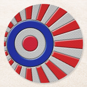 Roundel Sunburst Design Carbon Fibre Style Decor Round Paper Coaster