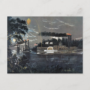 Rounding a Bend on the Mississippi Steamboat Postcard