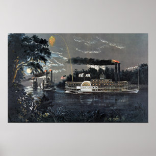 Rounding a Bend on the Mississippi Steamboat Poster
