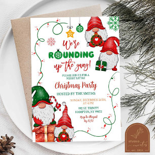 Rounding Up The Gang Gnome Christmas Party Invitation