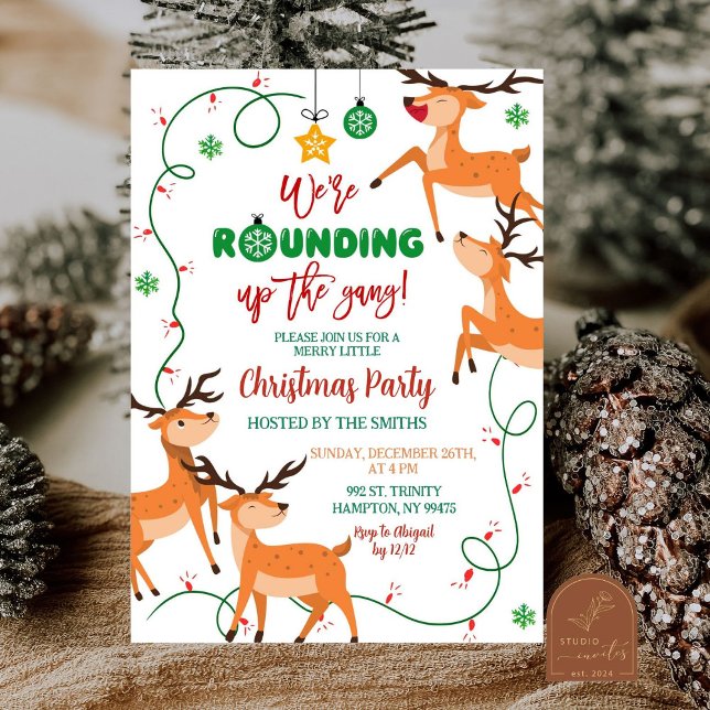 Rounding Up The Gang Reindeer Christmas Party Invitation (Creator Uploaded)