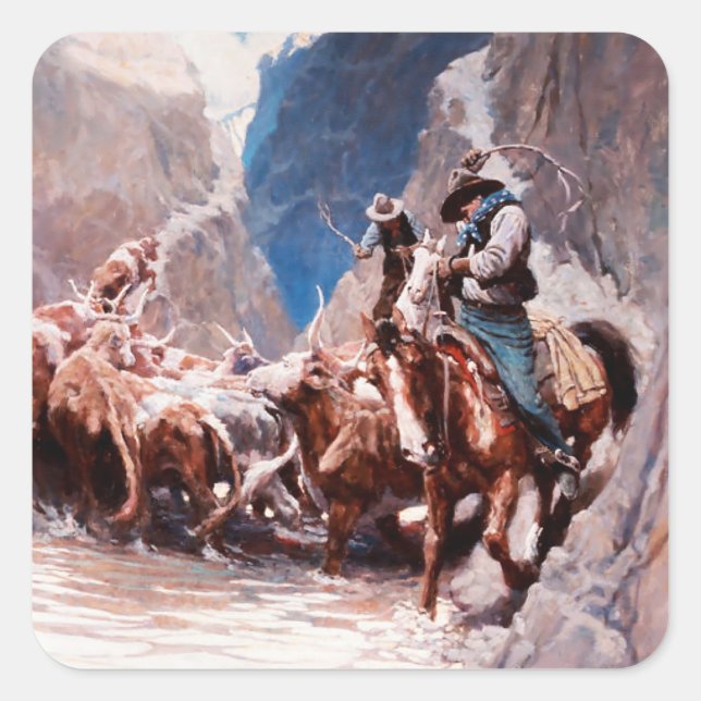 Rounding Up Western Art by NC Wyeth Square Sticker (Front)