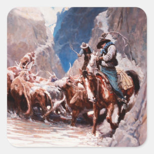 Rounding Up Western Art by NC Wyeth Square Sticker