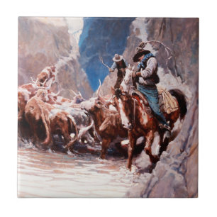 Rounding Up Western Art by NC Wyeth Tile