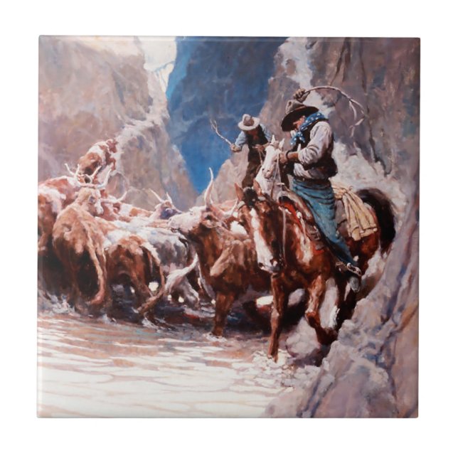 Rounding Up Western Art by NC Wyeth Tile (Front)