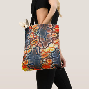 Roundish shapes in burnt cyan and ember orange tote bag