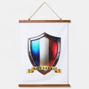 Rousseau France Heraldic Name Shield Hanging Tapestry