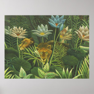Rousseau Jungle Tropical Lion Art Print Foliage