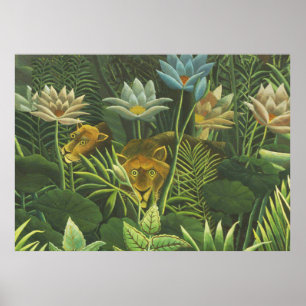 Rousseau Jungle Tropical Lion Art Print Foliage