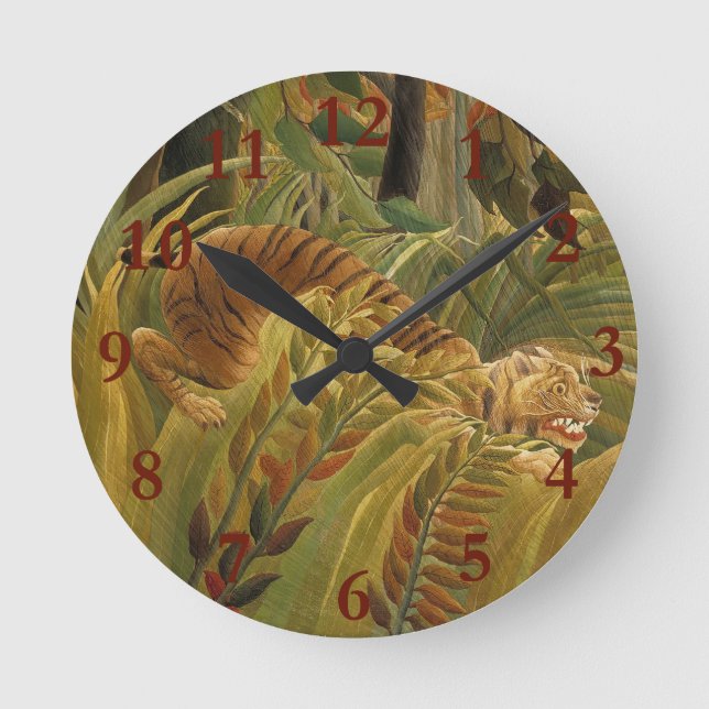 Rousseau Jungle Tropical Tiger Art Round Clock (Front)