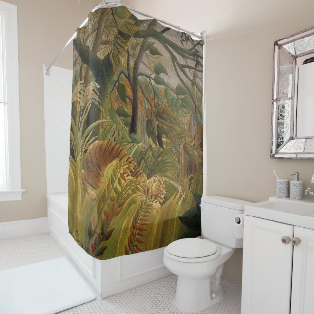 Rousseau Jungle Tropical Tiger Art Shower Curtain (In Situ)