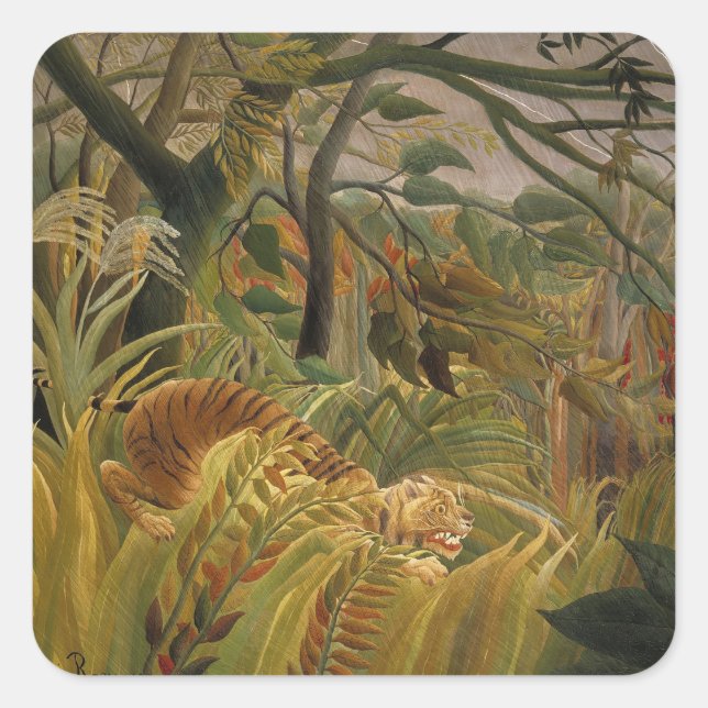 Rousseau Jungle Tropical Tiger Art Square Sticker (Front)