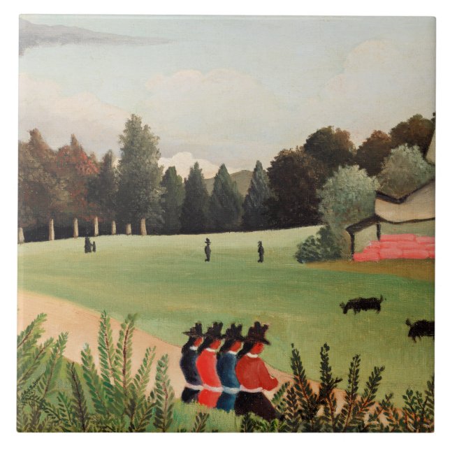 Rousseau - Landscape and Four Young Girls Tile (Front)