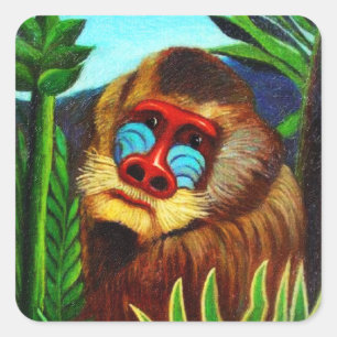 Rousseau - Mandril in the Jungle (Adaptation) Square Sticker