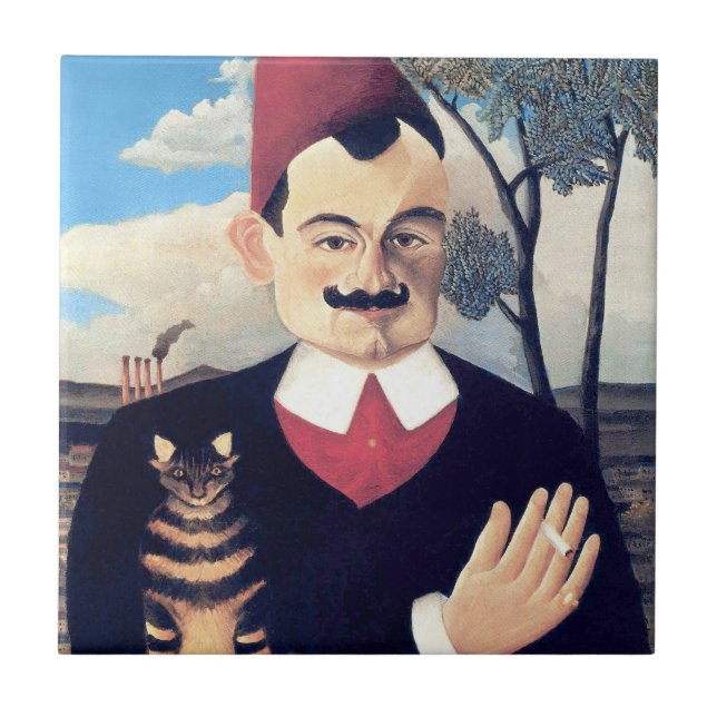Rousseau - Portrait of Pierre Loti Man with Cat Tile (Front)