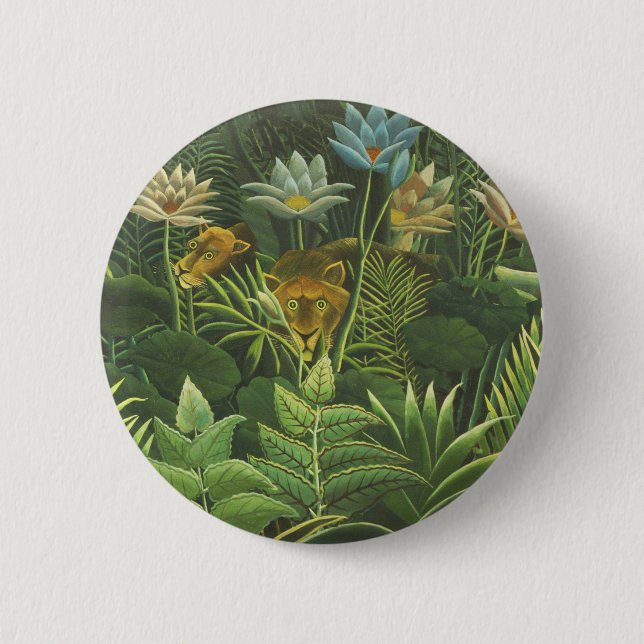 Rousseau Tropical Jungle Lion Painting 6 Cm Round Badge (Front)