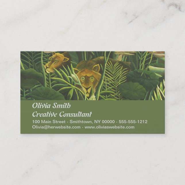 Rousseau Tropical Jungle Lion Painting Business Card (Front)