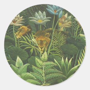 Rousseau Tropical Jungle Lion Painting Classic Round Sticker