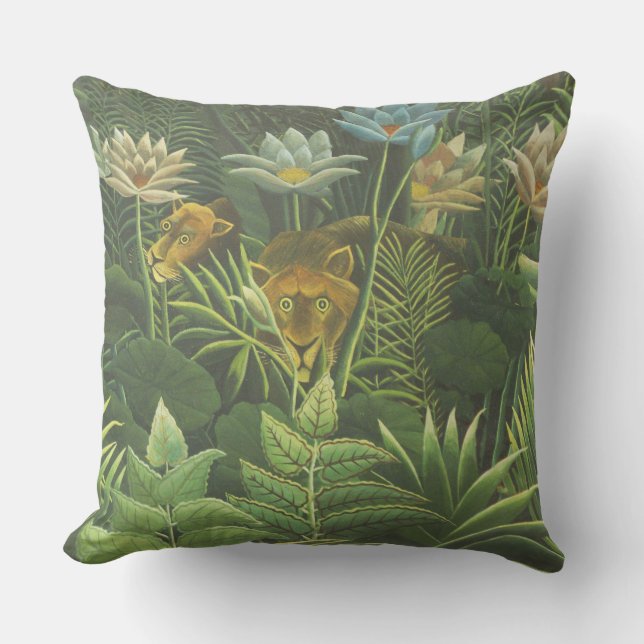 Rousseau Tropical Jungle Lion Painting Cushion (Front)