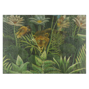 Rousseau Tropical Jungle Lion Painting Cutting Board