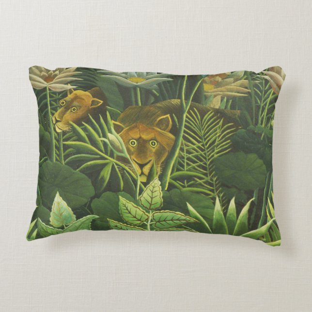 Rousseau Tropical Jungle Lion Painting Decorative Cushion (Back)