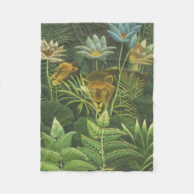 Rousseau Tropical Jungle Lion Painting Fleece Blanket (Front)