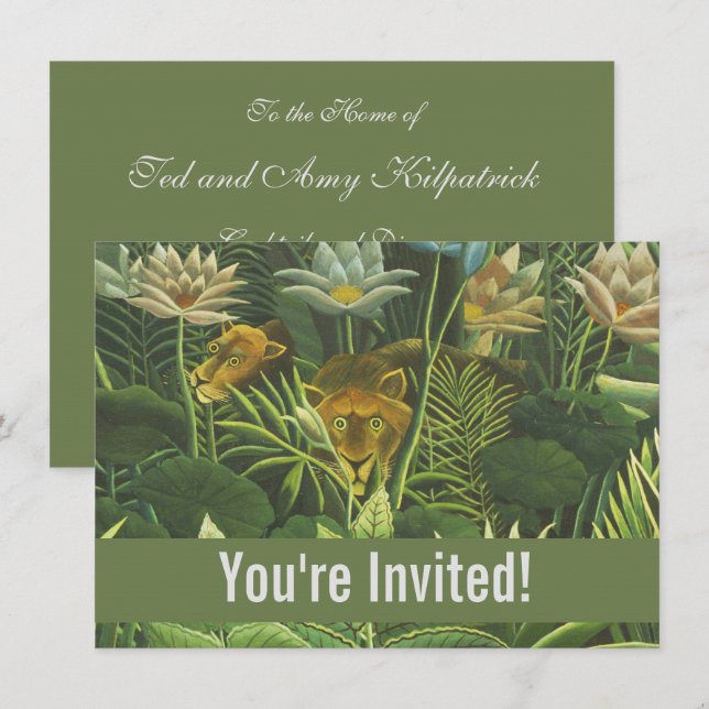 Rousseau Tropical Jungle Lion Painting Invitation (Front/Back)