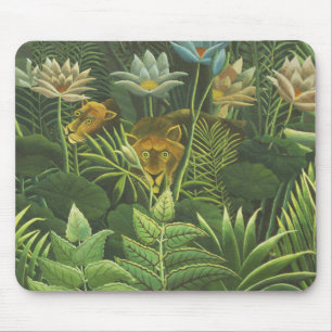 Rousseau Tropical Jungle Lion Painting Mouse Mat