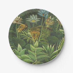 Rousseau Tropical Jungle Lion Painting Paper Plate