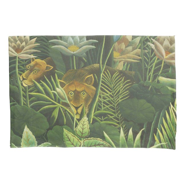 Rousseau Tropical Jungle Lion Painting Pillowcase (Front)