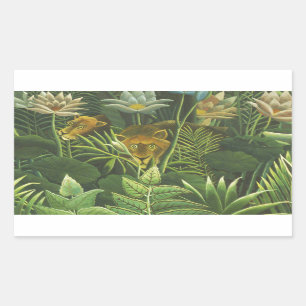 Rousseau Tropical Jungle Lion Painting Rectangular Sticker