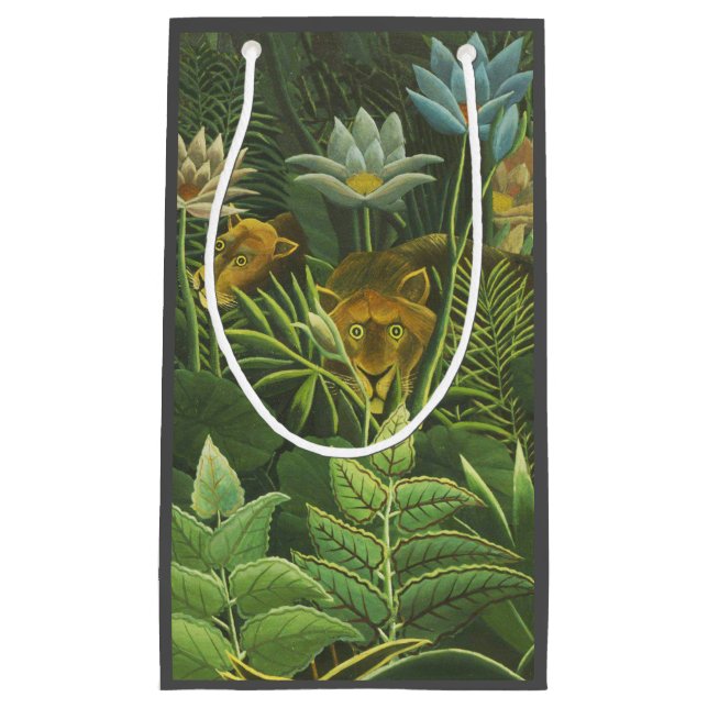 Rousseau Tropical Jungle Lion Painting Small Gift Bag (Front)