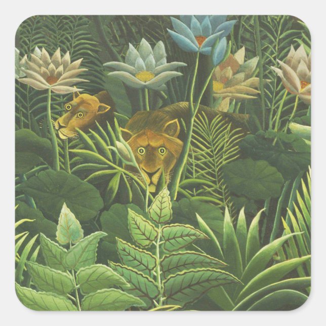 Rousseau Tropical Jungle Lion Painting Square Sticker (Front)