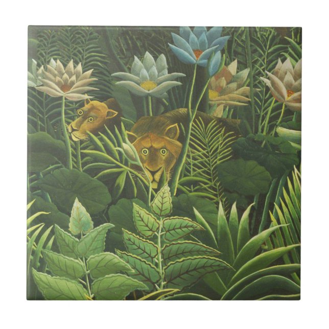 Rousseau Tropical Jungle Lion Painting Tile (Front)