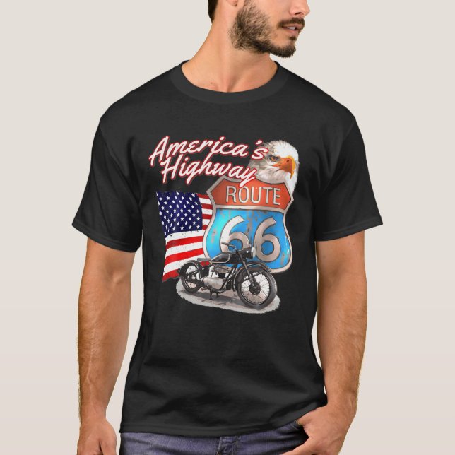 Route 66 - America's Highway Road Trip USA Motorcy T-Shirt (Front)