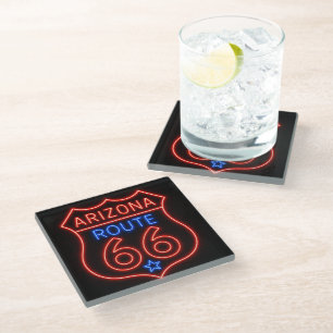 Route 66 Arizona Neon Americana Decor Glass Coaster