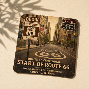 Route 66 Begin Chicago Roadtrip Decal Square Sticker