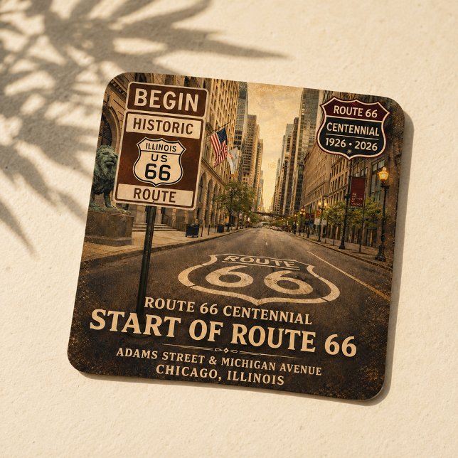 Route 66 Begin Chicago Roadtrip Decal Square Sticker (Creator Uploaded)