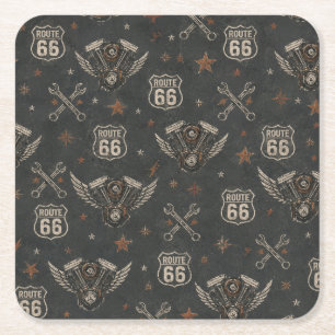 Route 66 Biker Garage Drink Decor Square Paper Coaster