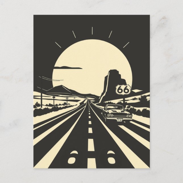 Route 66 Black and White Minimalist Classic  Postcard (Front)