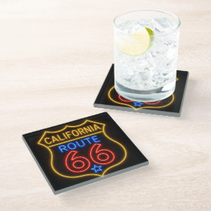 Route 66 California Neon Americana Decor Glass Coaster